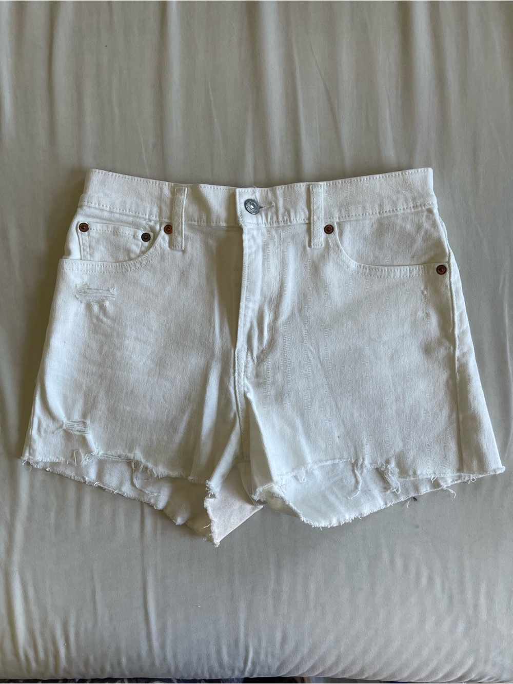 Levi's White Distressed Cutoff Denim Shorts